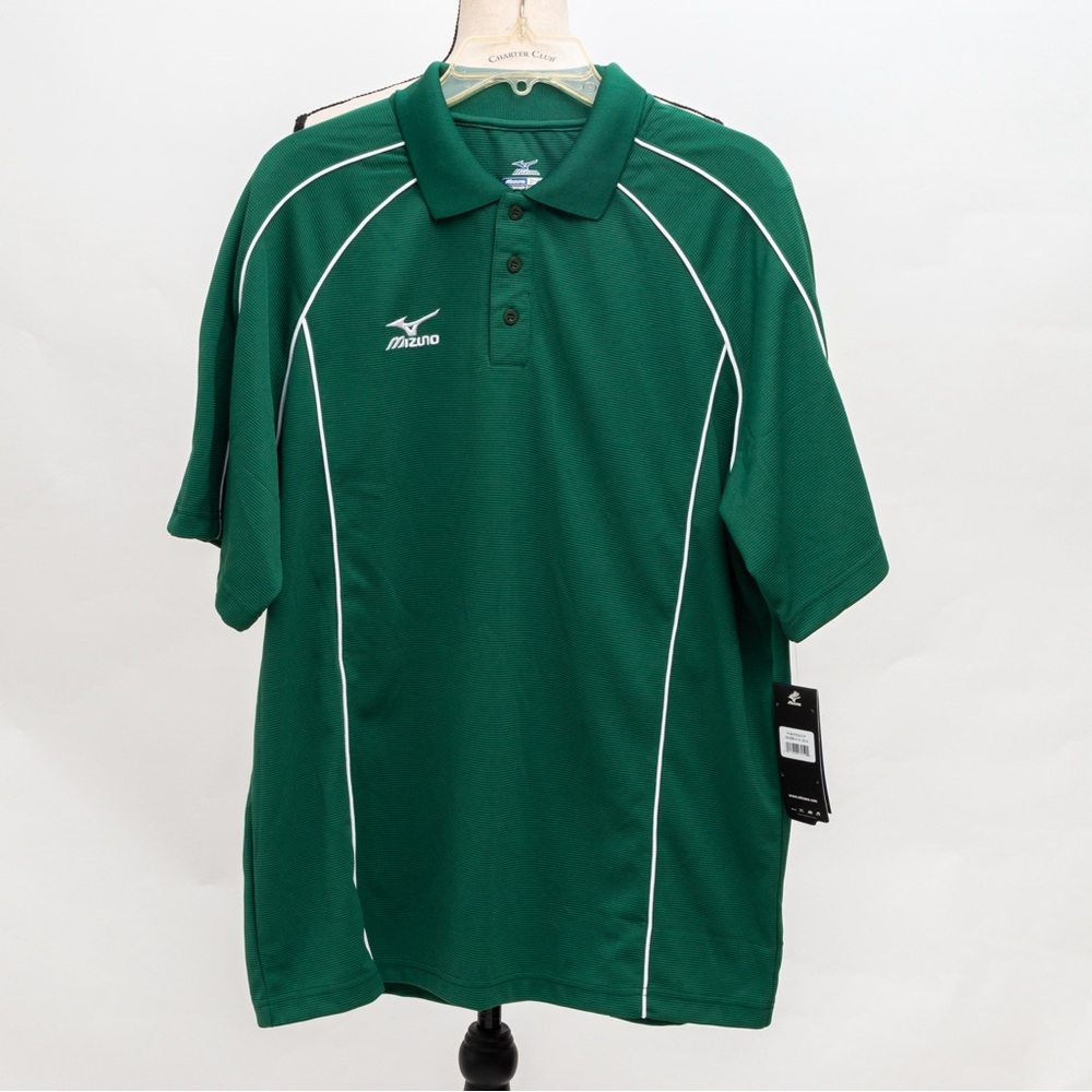 Mizuno lightweight performance polo baseball hunter green white piping men's M